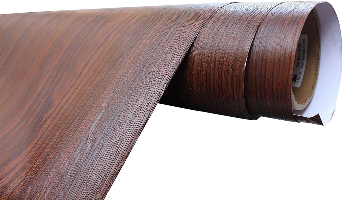 Elton Self Adhesive Vinyl Sheet Wall Paper Contact Paper with 3D Wood Grain Texture for Furniture Almirah Cupboard Door and DIY Renovation Projects Cherry Brown Teak Wood Grain 2x16 Feet