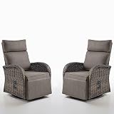 Swivel Outdoor Recliner Chair Set of 2 - Reclining Patio Chair with Adjustable Backrest and Footrest, All-Weather Wicker Chaise Lounge Chair Outdoor for Pool Deck (Upgraded 2.0)