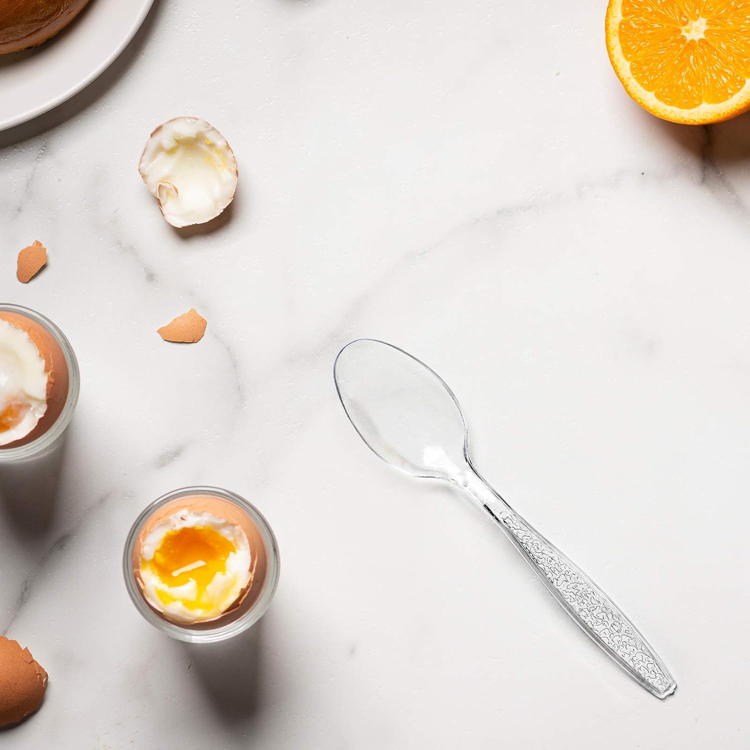 [100 Pack] Heavyweight Disposable Clear Plastic Tea Spoons: Kitchen & Dining