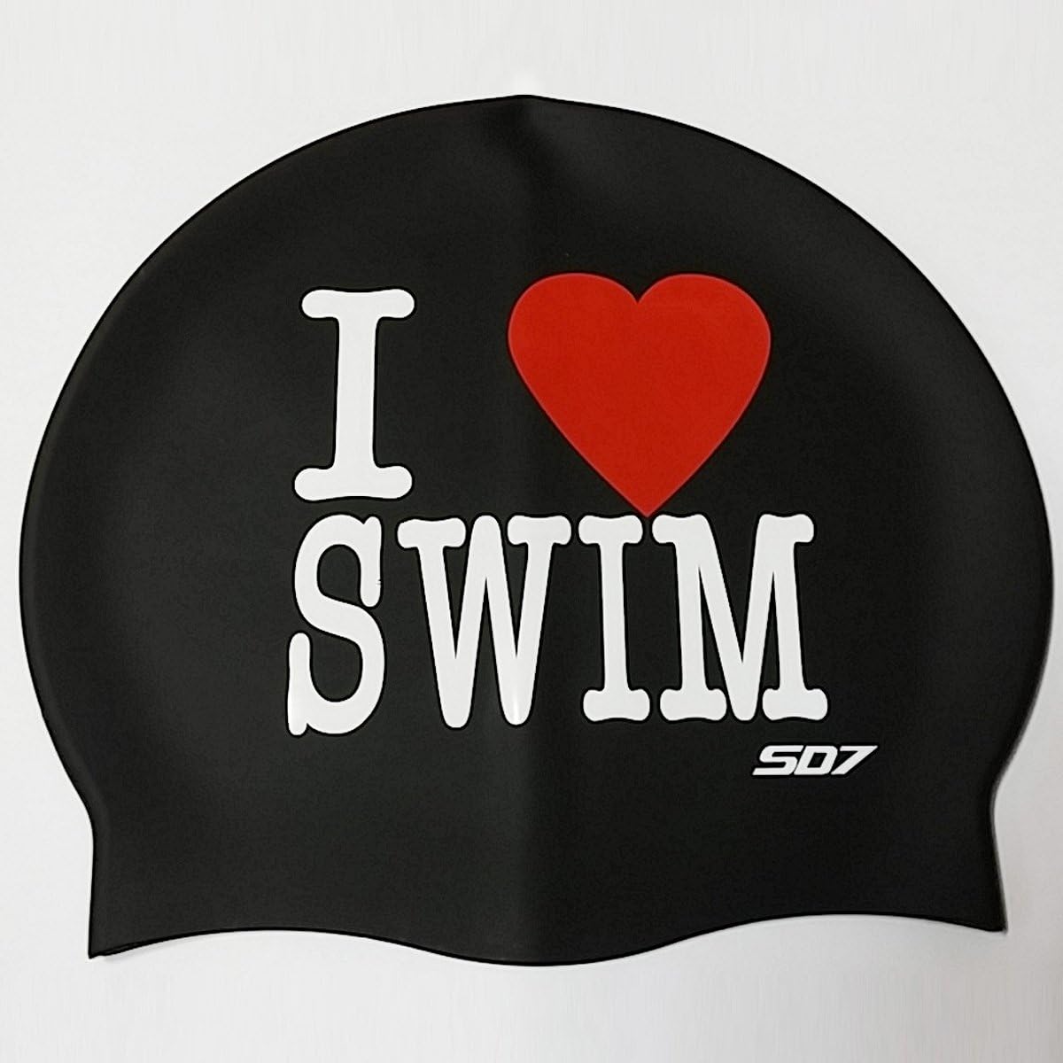koreatrends I Love Swim Characters Black Color Swimming Silicone Swim Head Cap