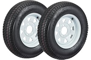 FINERFURNIS 2-Pack Trailer Tires Rims ST175/80D13 ST175/80/13 Load Range C 6 PLY, 5 Lug On 4.5", 13" White Spoke Wheel, Trailer Tire and Wheel Assembly