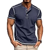 Estokap Mens Henley Shirts Short Sleeve Casual Basic Cotton Tee Summer Fashion Button T Shirts