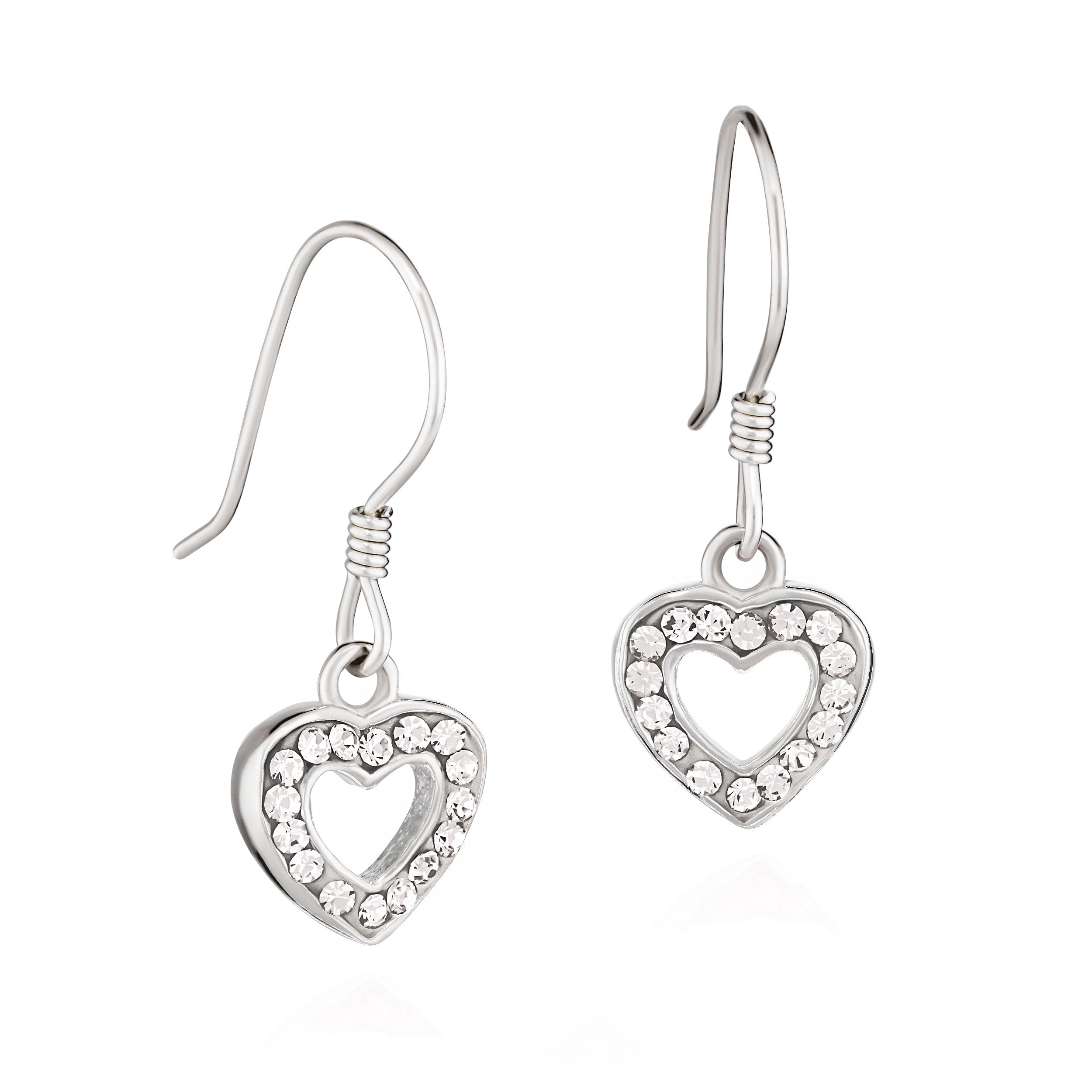 NKlaus genuine 925 sterling silver pair of children's stud earrings pull through heart zircon white 1897