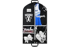 DEEKA Cheer Garment Bag for Hanging Clothes with Zipper Pockets Cheer Accessories Mom Essentials Uniform Costume 40 Inch Black Bags Stuff for Cheerleading Girls (Black,White-Cheer Star Logo)