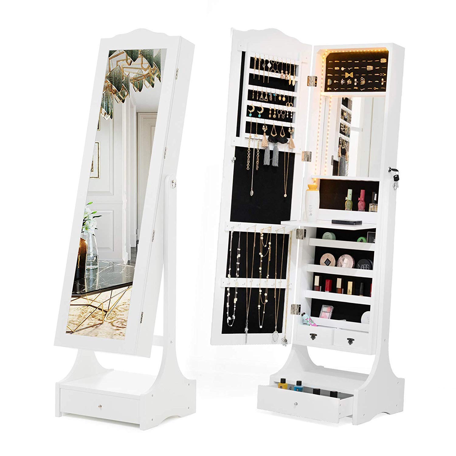 mecor Schmuckschrank Standspiegel Spiegelschrank Schmuckregal mit LED