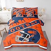 Erosebridal 7Pcs Football City Classic Helmet Bedding Sets, Gridiron Seasonal Color Comforter for Kids Teens Boys Sports City Silhouette Illustration Bed in A Bag Twin for Rugby Sports Fans Gift