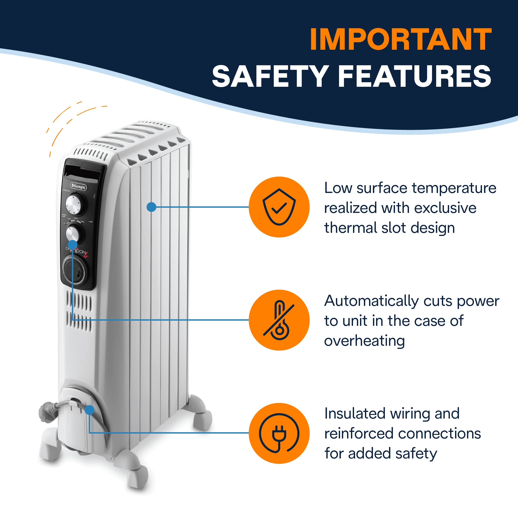 De'Longhi Dragon Oil Filled Radiator Heater, 1500W Electric Space