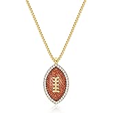 SHANTYSON Football Pendant Necklace Rhinestone Gold - Tone Delicate Chain Sports Necklace for Women, Game Day & Fan Gift