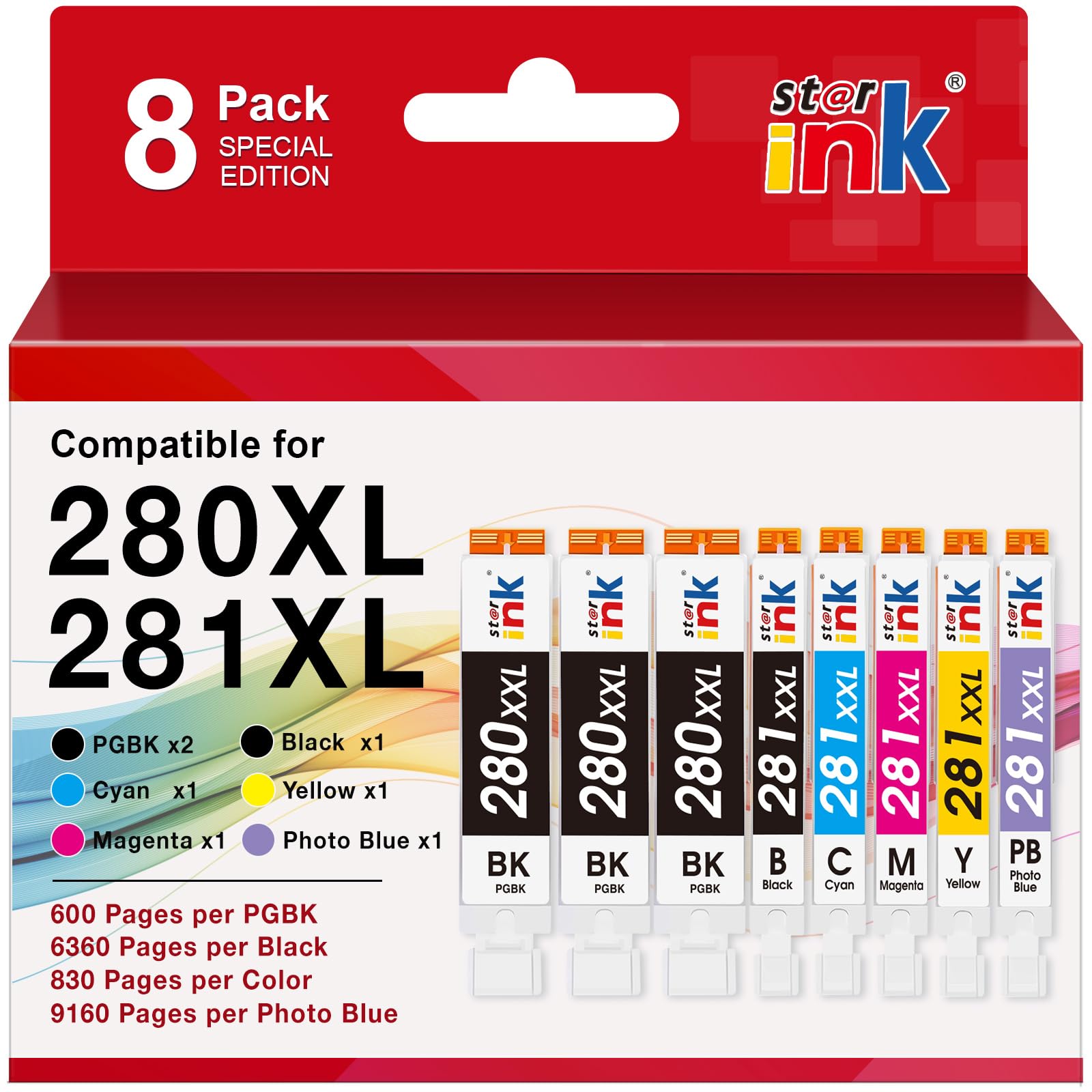 Photo 1 of 280XXL 281XXL Replacement for Canon 280 281 Ink Cartridges Compatible for Canon TS8320 TS8222 TS8300 TR8620a TS9120 TS8120 TR8520 TR7520 TS6220 Printer(3PGBK/BK/C/M/Y/PB) 8-Pack