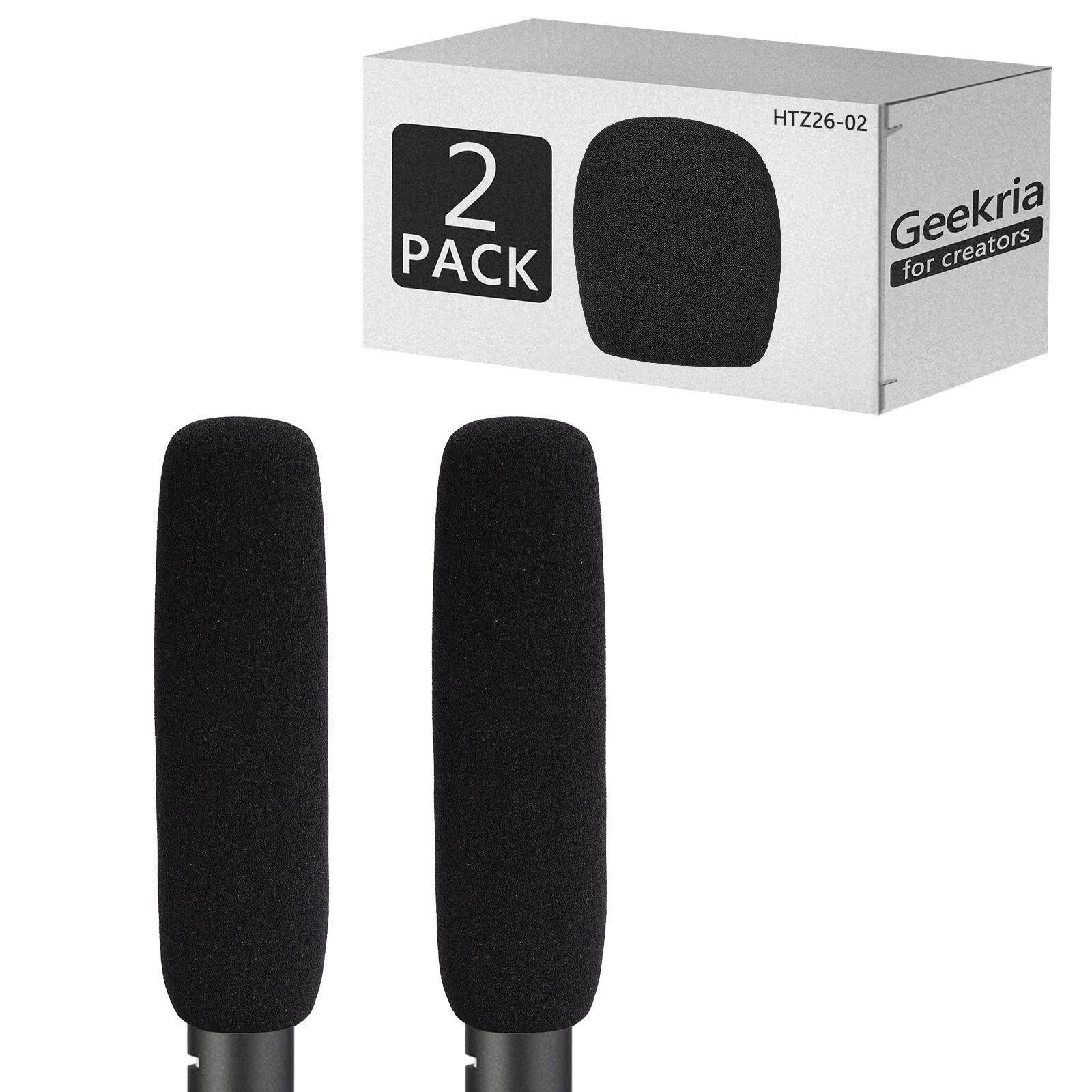 Geekria for Creators Foam Windscreen Compatible with RODE VideoMic, NTG1, NTG2, NTG4, NTG4+ Microphone Antipop Foam Cover, Mic Wind Cover, Sponge Foam Filter (Black / 2 Pack)