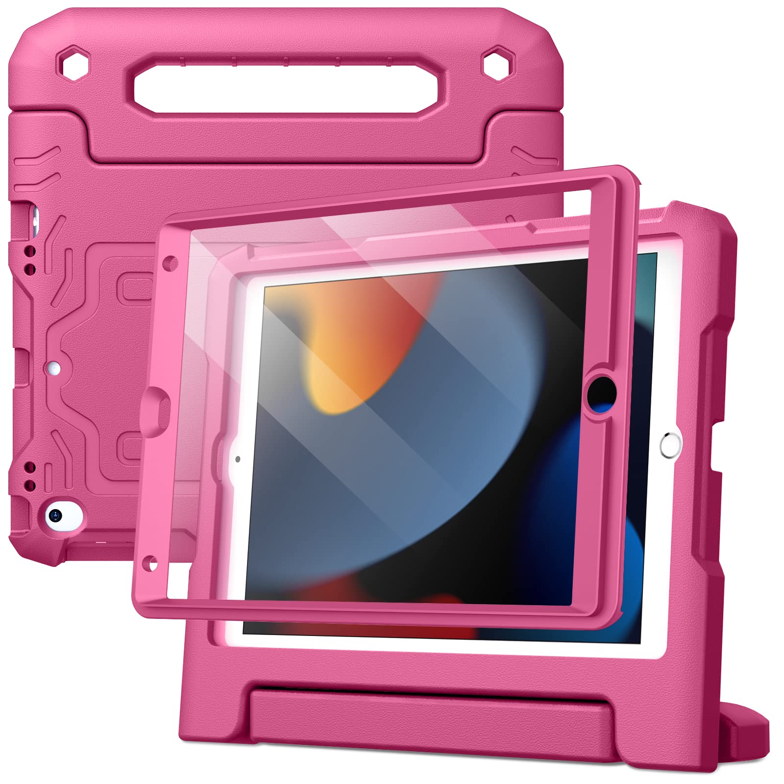 JETech Kids Case for iPad 10.2-Inch (9th/8th/7th Generation, 2021/2020/2019) with Built-in Screen Protector, Shockproof Full-Body Handle Stand Tablet Protective Cover (Plum)