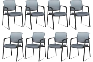 CLATINA No Wheels Conference Room Chairs Set of 8, Stackable Office Guest Reception Chair with Armrests, Mesh Back Waiting Room Stool for Office, School, Lobby, Church, Grey