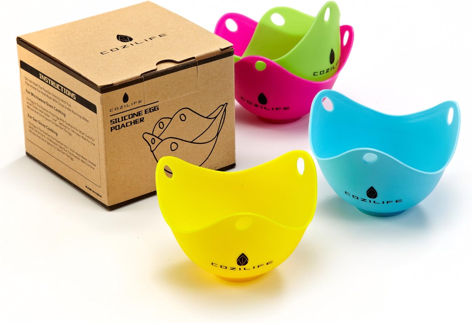 Egg Poacher – COZILIFE Silicone Egg Poaching Cups with Ring Standers, For Microwave or Stovetop Egg Cooking, Kraft Box Packing, BPA Free, Pack of 4: Kitchen & Dining