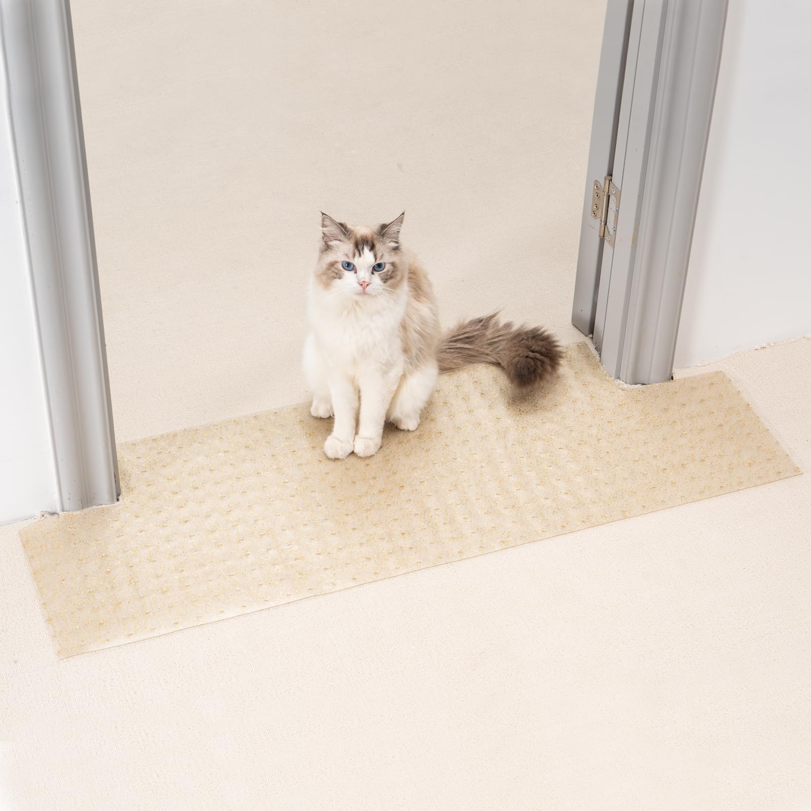Uross Carpet Protector for pets - Cat Carpet Protector for Doorway, Anti Scratch Under Door Cats Scratch Protectors Mat, Easy to Cut Plastic Carpet Scratch Stopper, Cat Scratch Guard Carpet 110CM-Gold