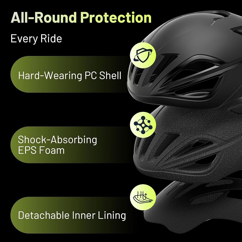 Casco de Bicicleta para Hombre y Mujer - Casco de Ciclismo de Carretera, Ligero y Ajustable, Diseño Aerodinámico y Elegante, Ideal para Desplazamientos Urbanos y MTB, Negro L (59-61 cm)