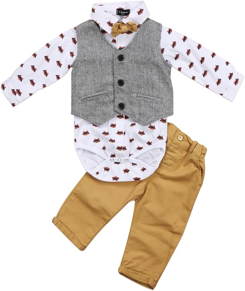 Baby Boys Blazers Gentlemen Bodysuit for Wedding 3 Piece Bowtie Outfit Tuxedo Suit