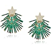 WOWORAMA Colorful Christmas Earrings for Women Crystal Christmas Light Bulb Earrings Cute Green Christmas Tree Tassel Earrings Jewelry