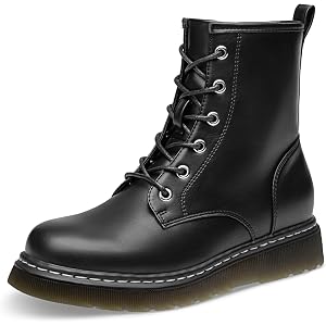 Athlefit Women's Lace-Up Low Platform Combat Ankle Boots | 1.38-Inches Low Heel, Short Booties Shoes with Side Zipper, Ideal