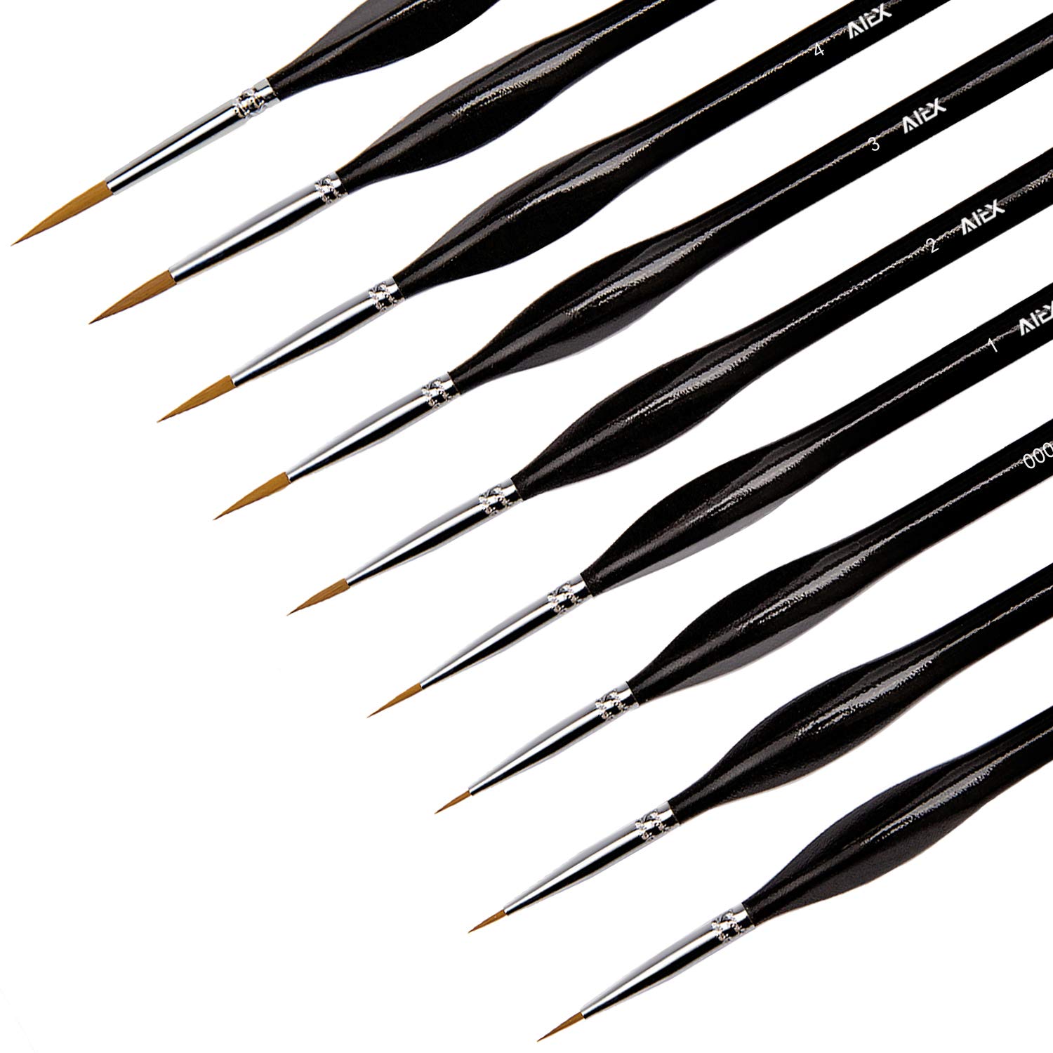 Photo 1 of AIEX 9 Pieces Fine Detail Paint Brush Miniature Mini Paints Brush Set for Acrylic, Watercolor, Oil, Face, Nail, Scale Model Painting, Line Drawing(Black)