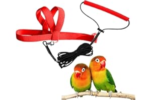 VANTRONIK VANFAVORI Adjustable Bird Harness with 80 Inch Leash, XS Size for Peony Parrot Love Bird Weight 45-65 Grams with Outdoor Flying Training Rope, Red