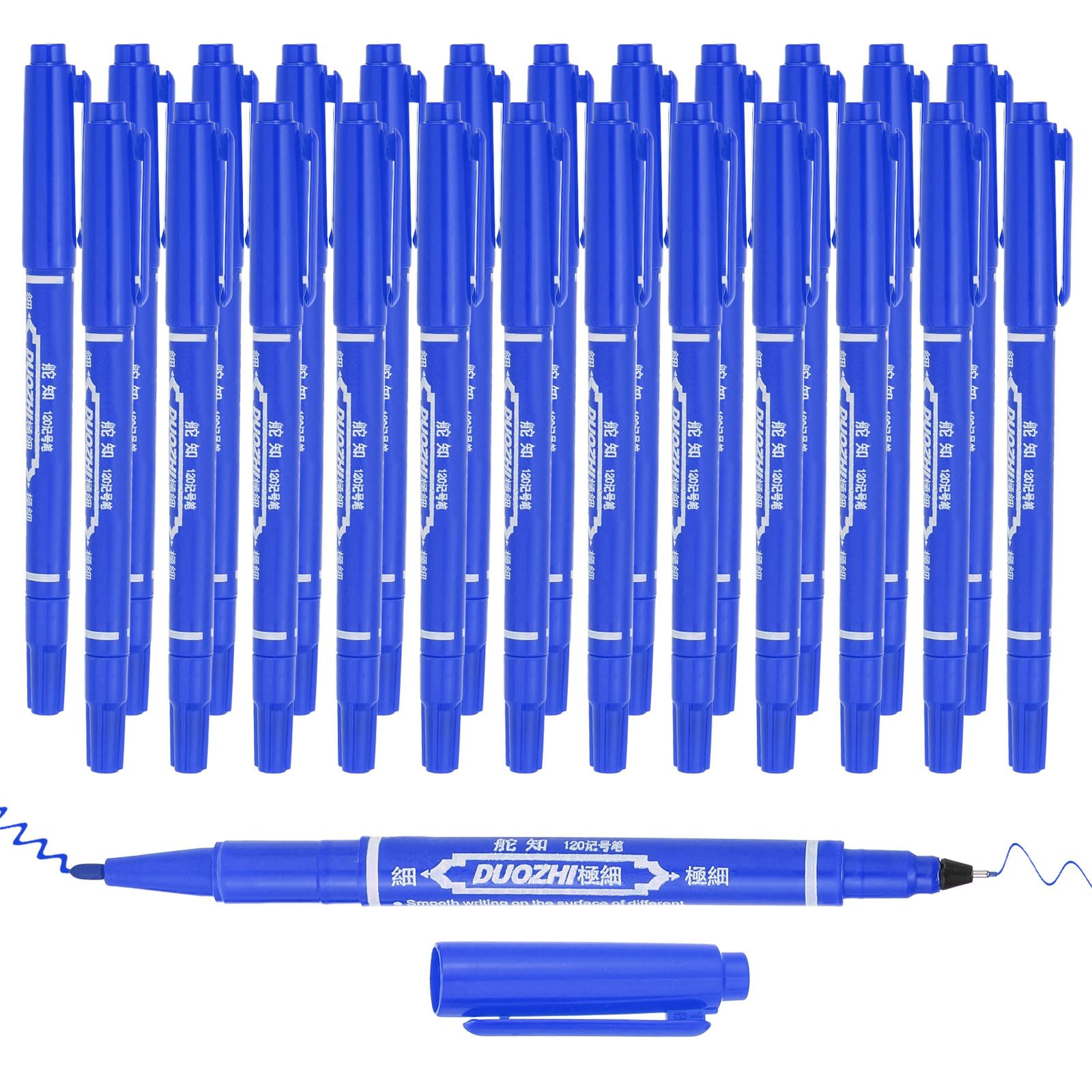 PATIKIL Twin Tip Permanent Marker, 24Pcs Dual Tip Permanent Makers with Fine and Ultra Fine Point for Signature and Marking, Blue