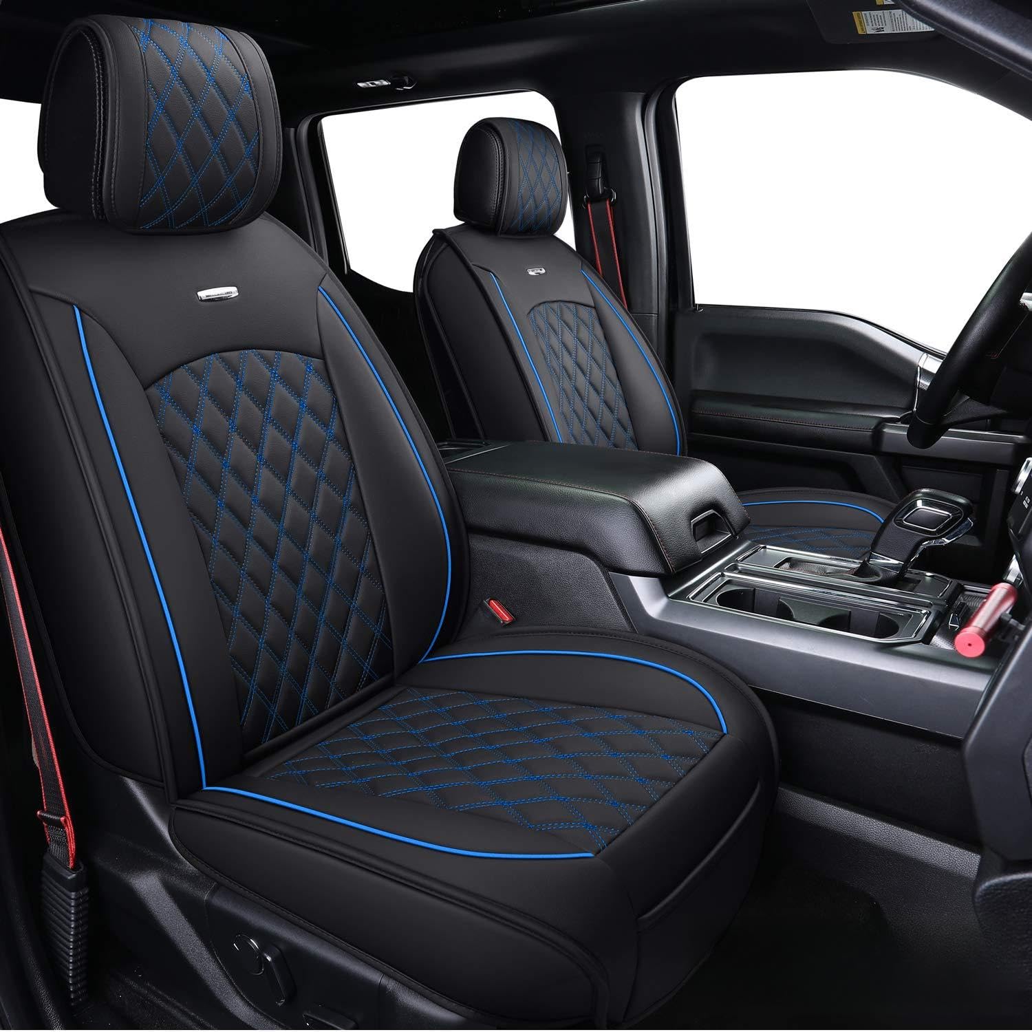 Photo 1 of Aierxuan Full Set Car Seat Covers Custom Fit 2009-2026 Ford F150 Crew Cab, 2017-2026 F250 F350 F450 Super Duty Pick-up Truck, Automotive Vehicle Cushion Cover with Waterproof Leather (Black and Blue)
