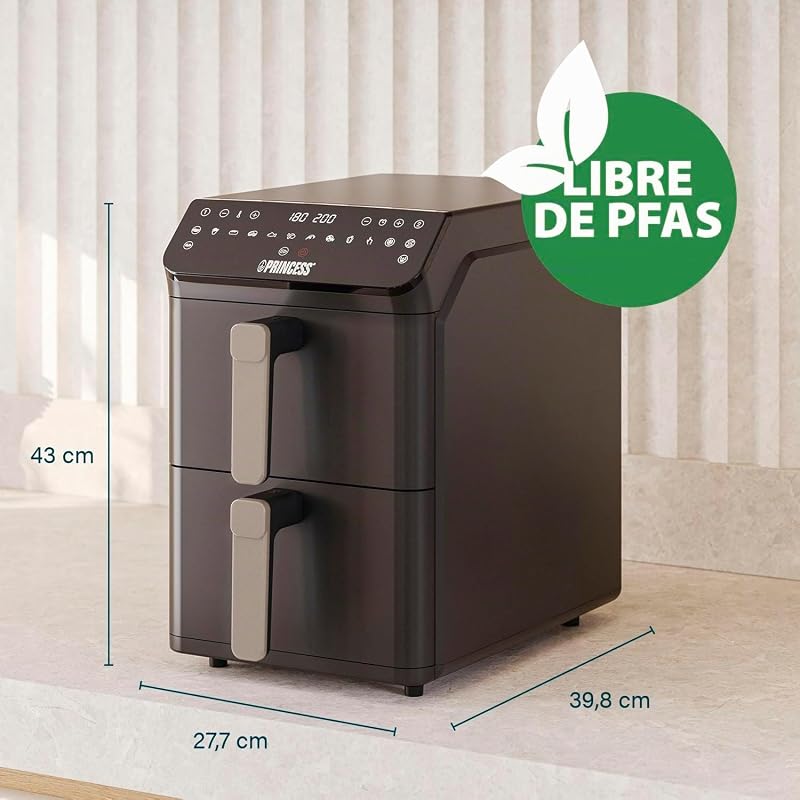 Fritadeira de ar empilhada, fritadeira dupla, 11,2 L, 3000 W, design vertical, função sincronizada, revestimento sem PFAS, preto, 01.182278.01.001