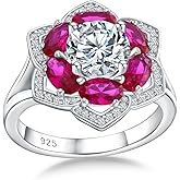 AGRULE Clover Ring, Flower Rings, White Gold Plated Sterling Silver 5A CZ and Birthstone Engagement Promise Ring for Mothers Lover Gift, Size 6-10