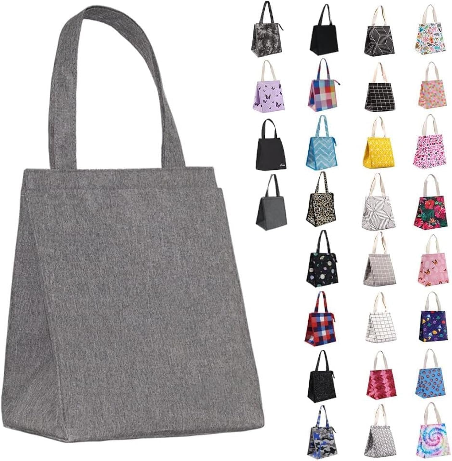 iknoe Insulated Lunch Bag for Women, Durable Wide-Open Foldable & Portable Lunch Tote with Interior Pockets, Water-Resistant Thermal Lunch Cooler for Adults Picnic Beach Grey