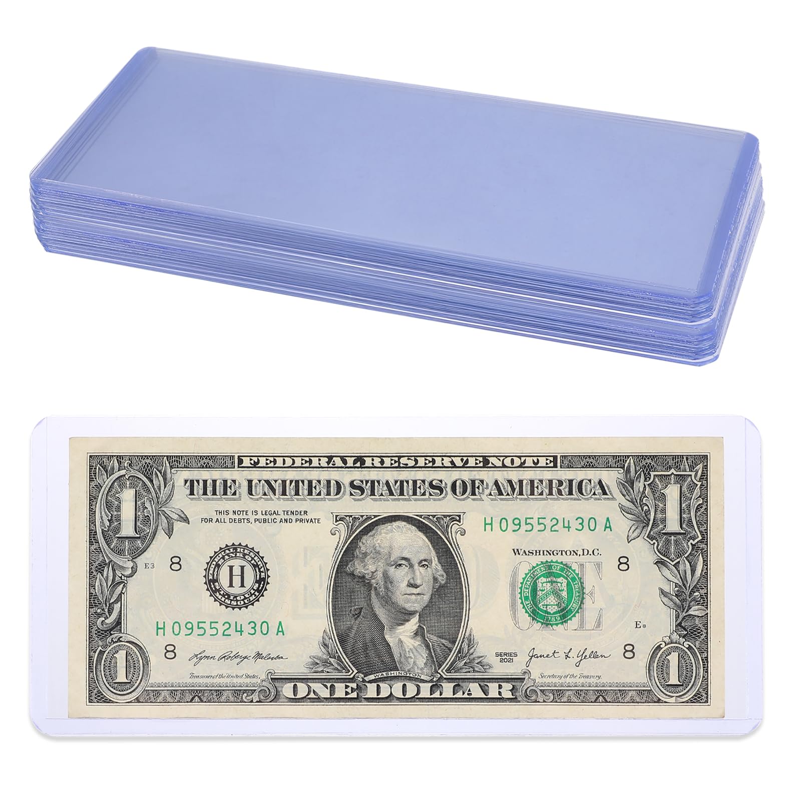 Photo 1 of 60 PCS PVC Transparent Bill Money Holders, Top Insert Currency Sleeves, Clear Banknote Protector Waterproof Money Display Cases for Regular Bills, Collectors, 6.8 x 2.9 Inch