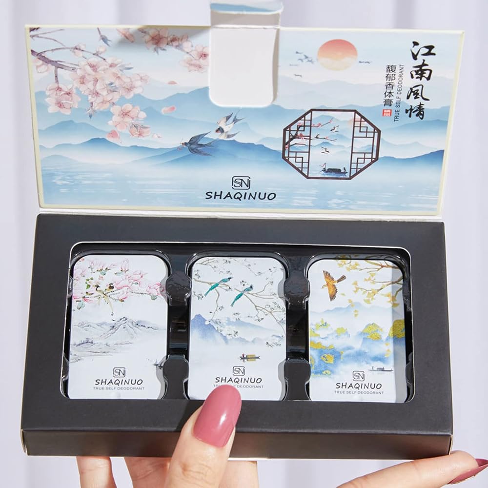 Grospe 3PCS Solid Perfume Balm Set Natural Fragrance Portable Pocket Parfum Men
