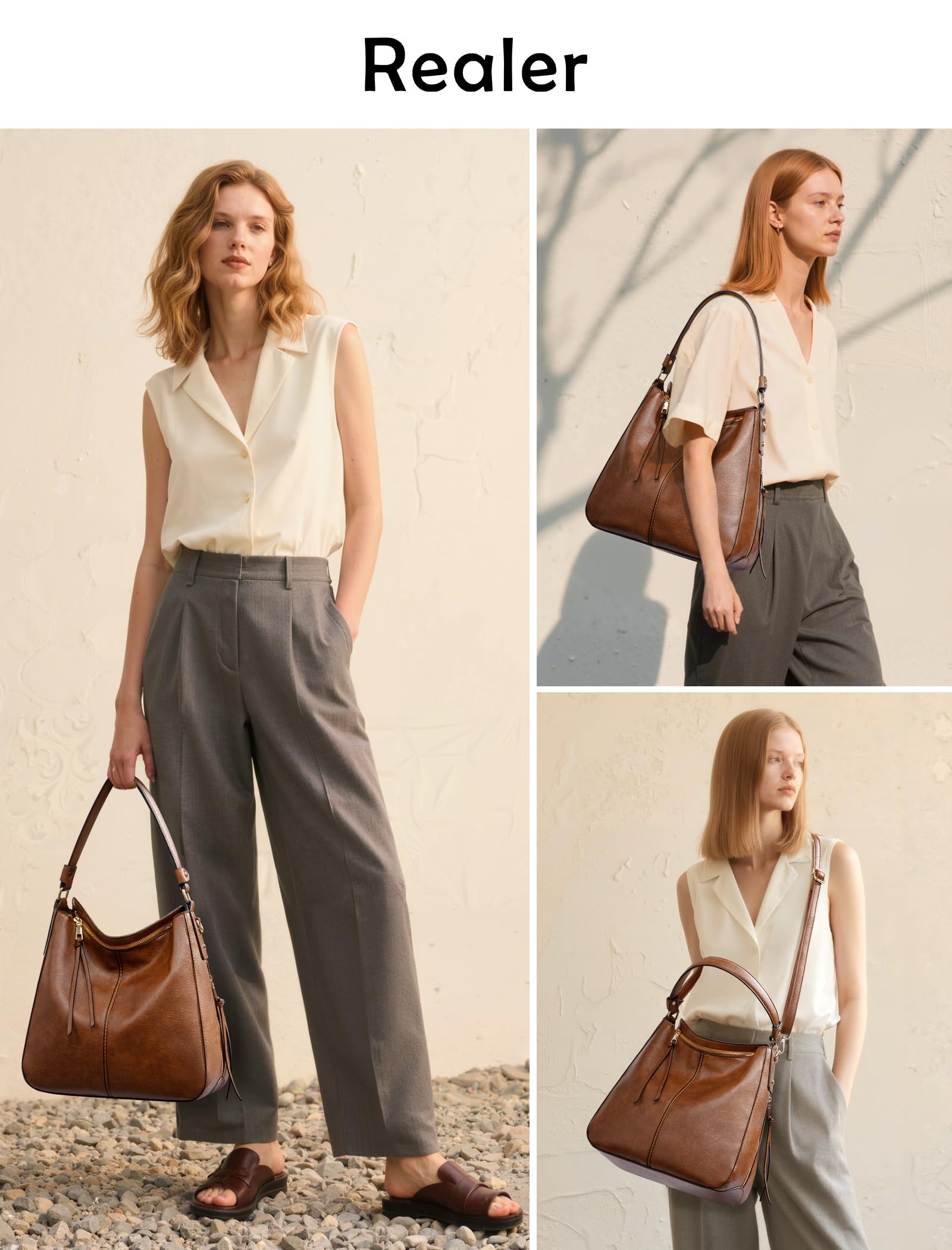 Realer Hobo Crossbody Bags for Women Designer Faux Leather Hobo Handbags Retro Large Size Shoulder Bag Bucket Purse