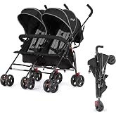 Dream On Me Volgo Side-by-Side Twin Umbrella Toddler Stroller, Black | 5 Point Safety Harness, Smooth Swivel Wheels, Lightweight, Adjustable Double Canopy, Storage Basket, 40 Lb Limit Each Seat