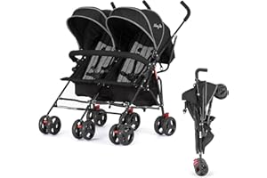 Dream On Me Volgo Twin Umbrella Stroller in Black, Lightweight Double Stroller for Infant & Toddler, Compact Easy Fold, Large Storage Basket, Large and Adjustable Canopy