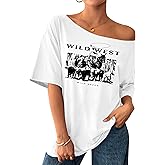 Remidoo Women's Oversized T Shirt Off The Shoulder Tops Short Sleeve Shirts Graphic Tees