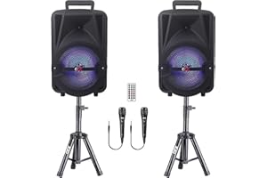 QFX PBX-800TWS 8-Inch TWS Bluetooth Stereo PA System with 2 8" Speakers, 2 Microphones, 2 Stands, and a Remote Control
