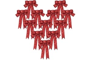 LEBKFT Pack of 12 Christmas Bows Glitter Ribbon Bow Christmas Tree Decoration Accessories Bow Ornament for Gift Wrapping Fron