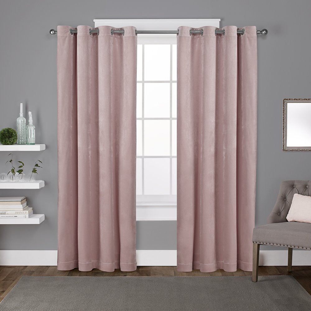 Exclusive Home Curtains Velvet Heavyweight Grommet Top Curtain Panel Pair, 54x84, Blush, 2 Piece