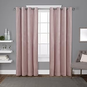 Exclusive Home Curtains Velvet Heavyweight Grommet Top Curtain Panel Pair, 54x84, Blush, 2 Piece