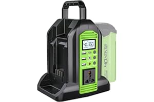 HIESUAN Power Inverter for Greenworks 40V Battery, 350W 2-Port DC 40V to AC 120V Portable Battery Converter with LED Light, 6 Output Ports, LCD Display for RV Camping, Emergency, Power Outages