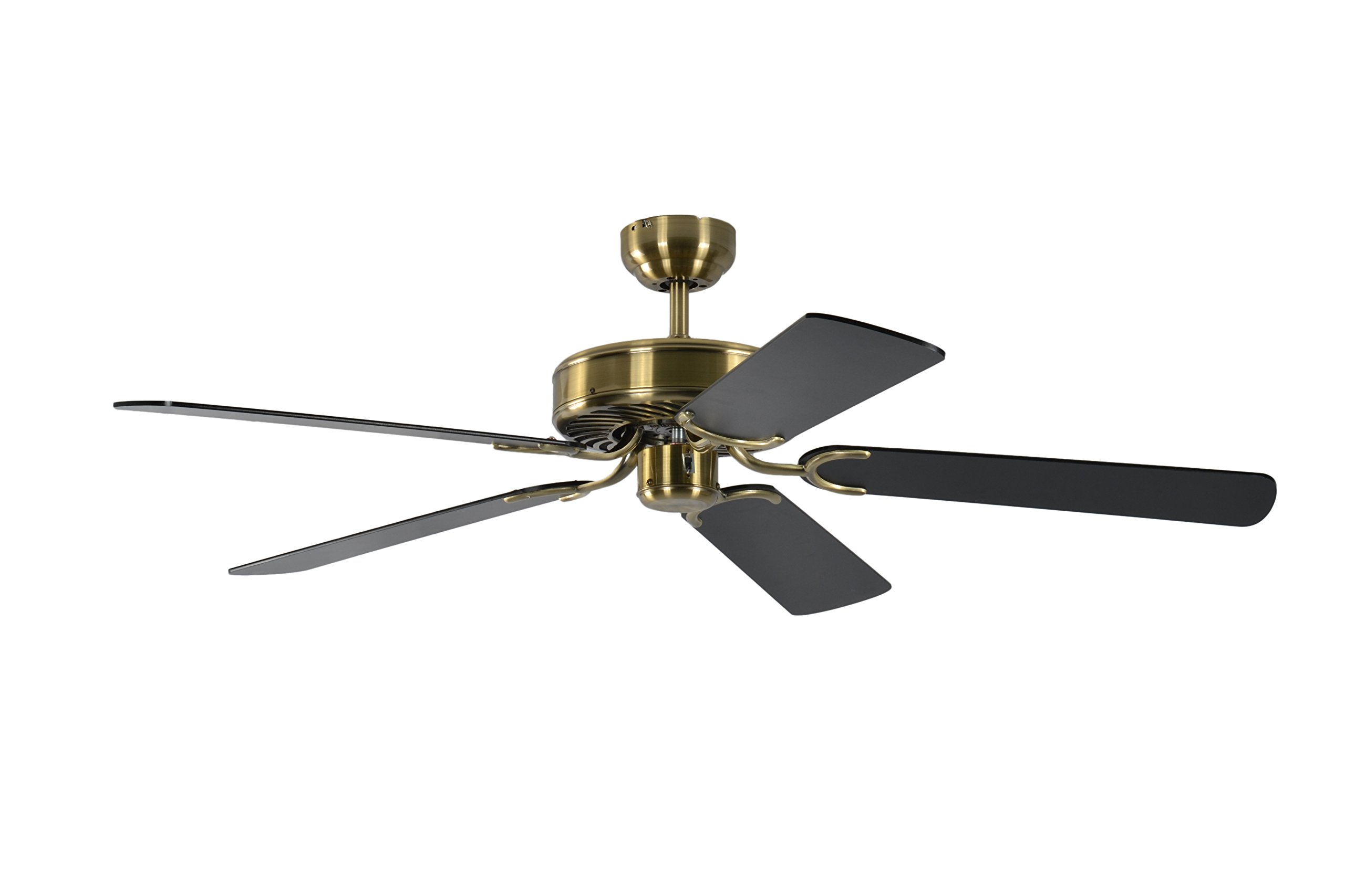 Potkuri 52 inch / 132 cm Ceiling Fan without Lights in Antique Brass with Pull Cord and Blades Black