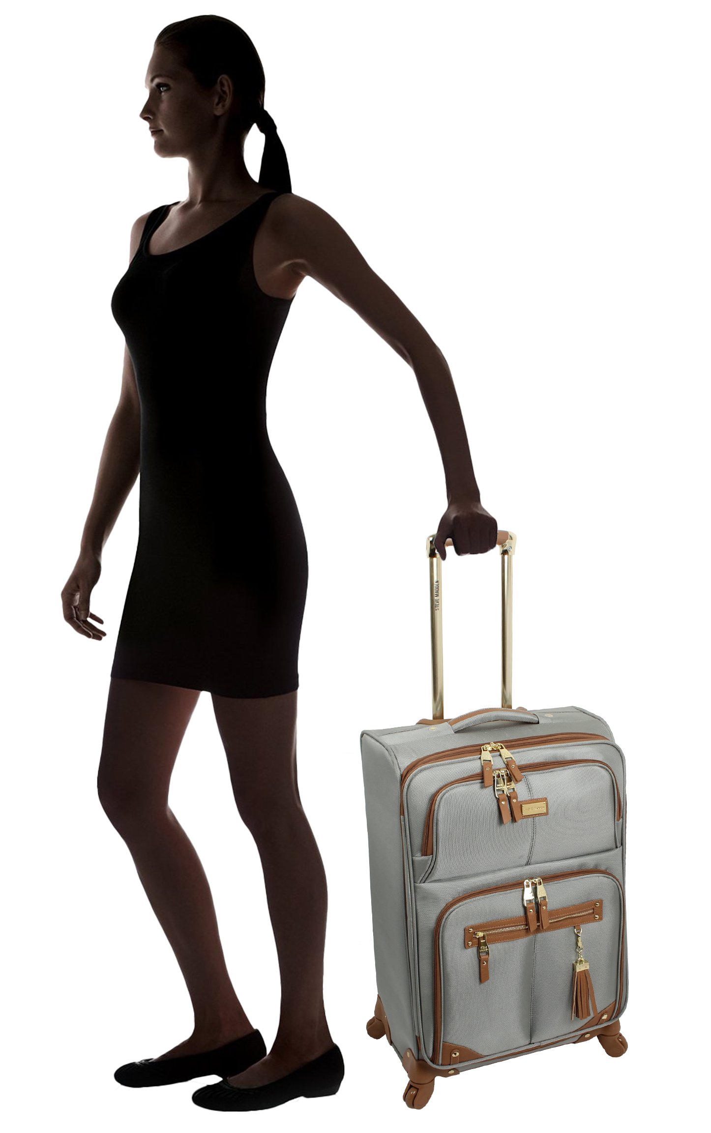 Steve Madden Luggage 24in Expandable Softside Suitcase With Spinner Wheels (24in, Harlo Gray)