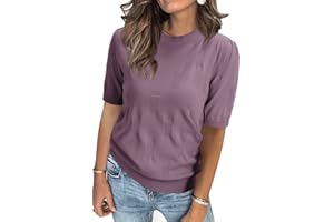 Arach&Cloz Womens Spring Summer Tops 2024 Fashion Short Long Sleeve Sweaters Crew Neck Lightweight Knit Dressy Blouse Shirts