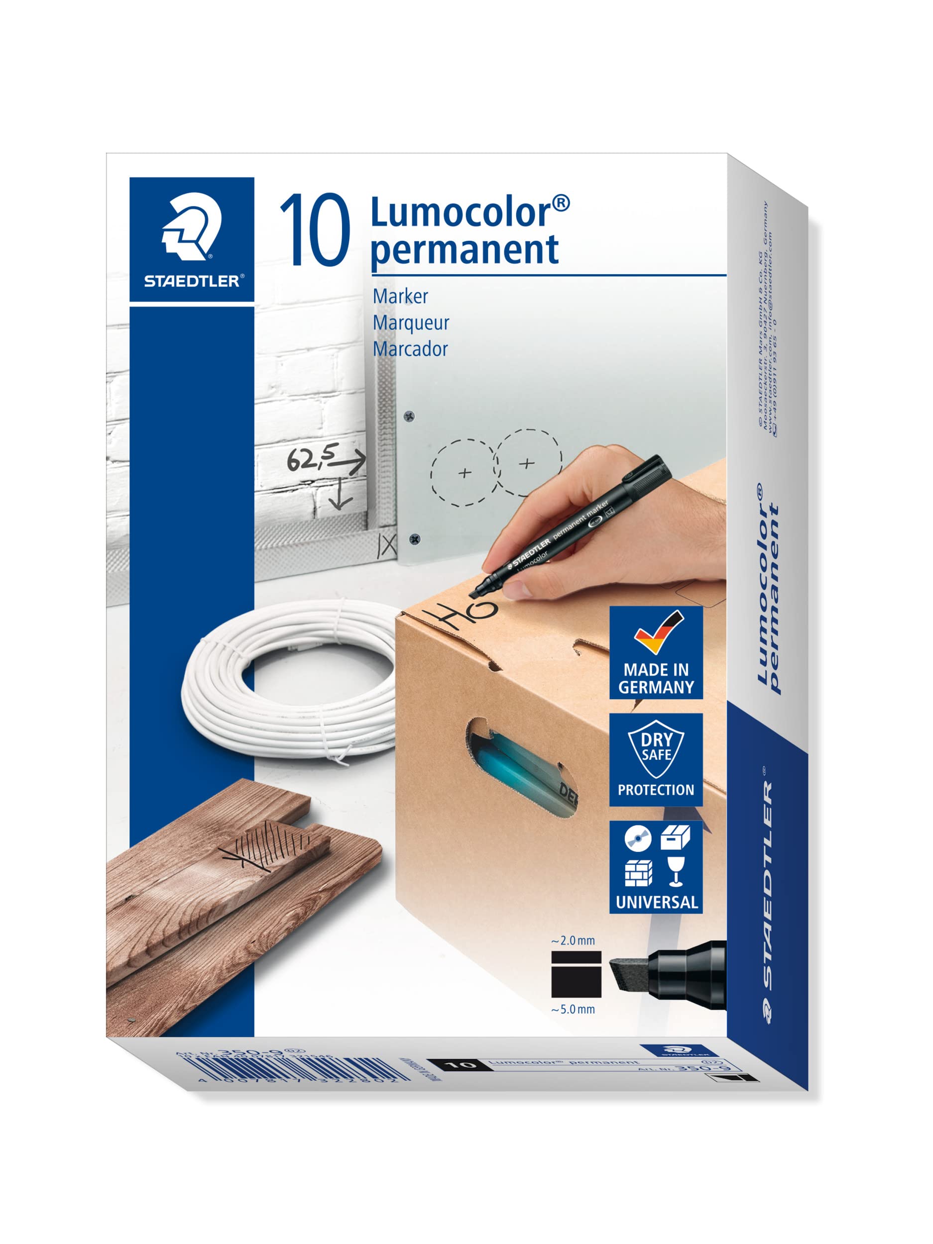 Staedtler Lumocolor Permanent Marker 350-9 Chisel Tip - Black (Pack of 10) โ image 1