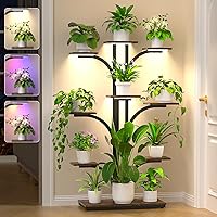 ikkle Plant Stand Indoor with Grow Lights, 64" Tall Plant Shelf for Multiple Plants, 9-Tiered Corner Display Rack Holder for
