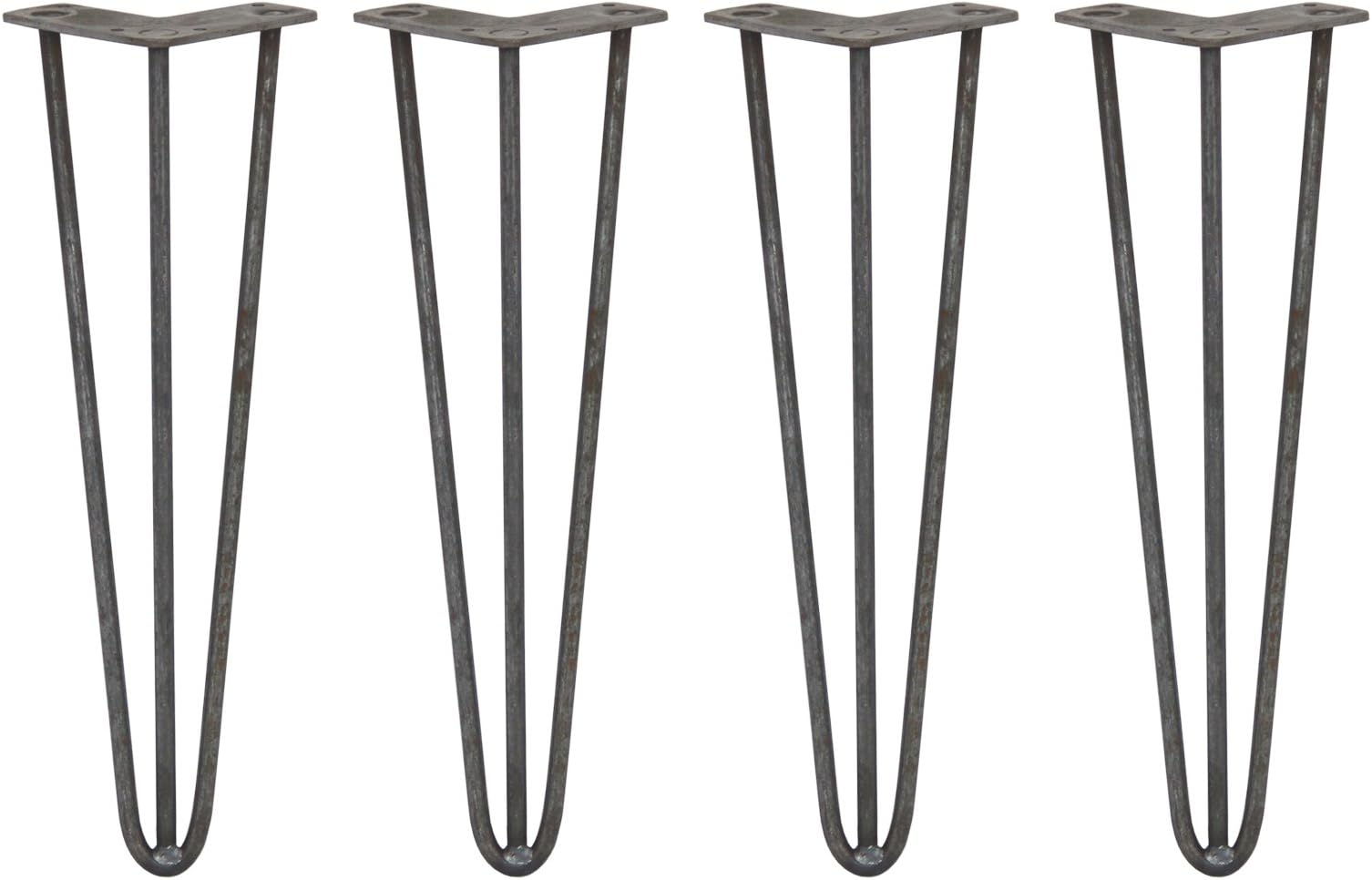 4 x Hairpin Legs/Hair Pin Legs Set SkiSki Legsâ„¢ Furniture Desk Bench Chair Table 16" 3 Prong 10mm Raw Steel & Protector Feet