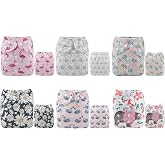 ALVA Baby Cloth Diapers 6 Pack with 12 Inserts Diaper Covers for Girl&amp;Boy | One Size Adjustable Snaps, Fits 6.6&ndash;33 Lbs Baby Boys&amp;girls, Hip Crossover Snaps Prevent Wing Droop for Leak-proof Snug Fit