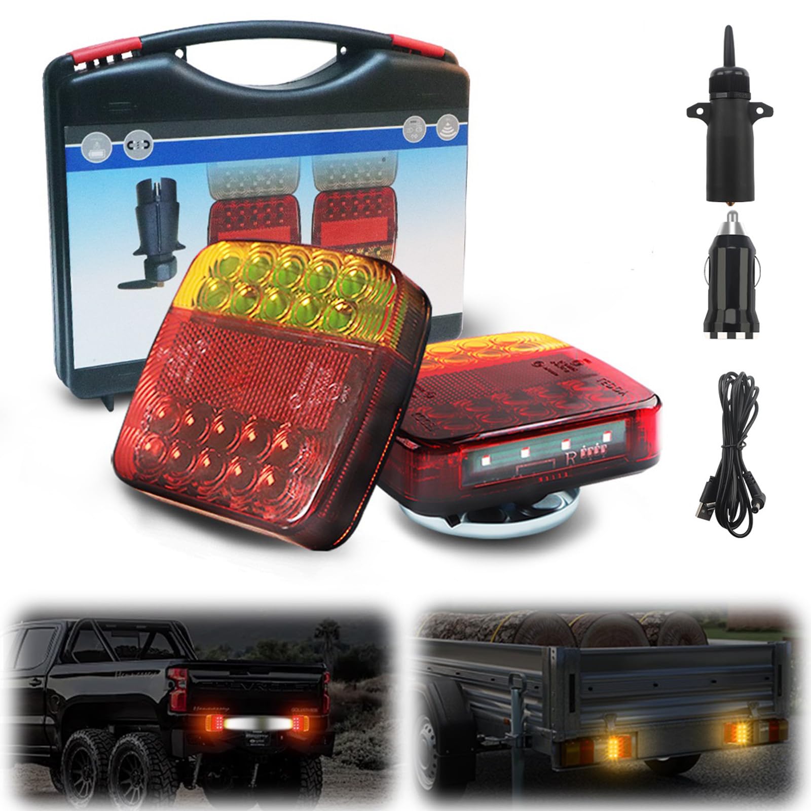 Photo 1 of Teguangmei Wireless Trailer Lights Magnetic, Wireless LED Towing Lights Kit, 12-24V Rechargeable Magnetic Tail Light for Trailer Truck Boat RV Pickup Camper Caravan, IP65 Waterproof