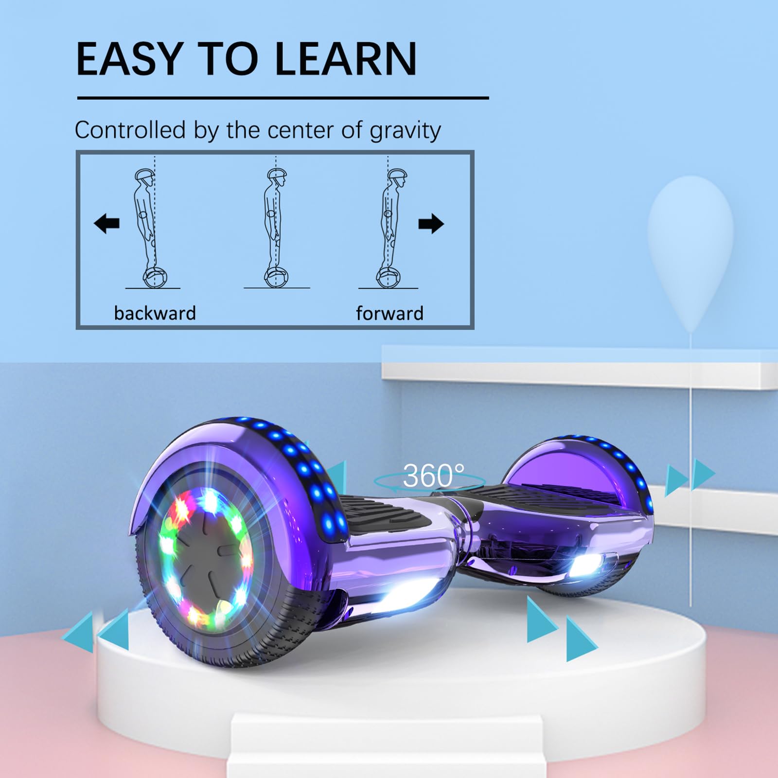 RCB Hoverboard 6,5 Zoll Skateboard für Kinder und Jugendliche mit Bluetooth und LED-Licht, leistungsstarker Motor, Geschenk für Kinder 4