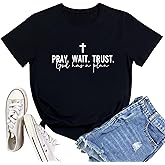 LOOKFACE Women Pray Wait Trust Soft Tees Cute Graphic T Shirts